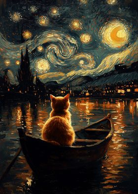 Cat In The Starry Night