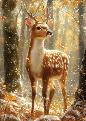 Fawn in Winter Forest