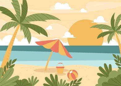 Beach Sunset Illustration