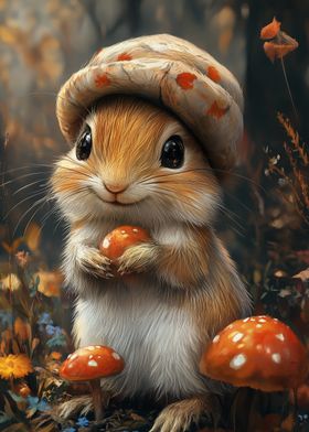 Cute Squirrel with Mushroom Hat