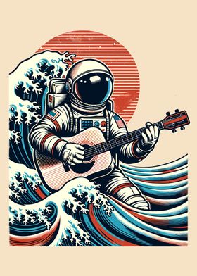 Astronaut Playing Guitar on Wave