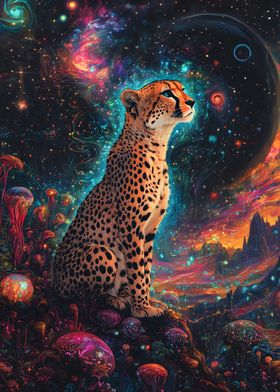 Cheetah in Space cosmic neon