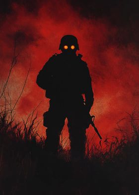 Silhouetted Soldier in Red