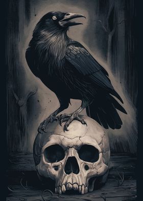 Raven on Skull