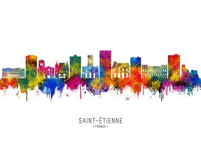 Saint-Etienne Skyline Watercolor