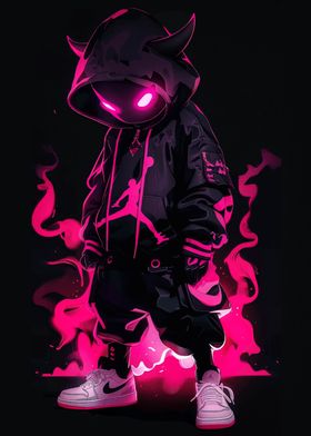 Pink Demon in Hoodie