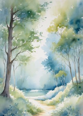 Watercolor Forest Path