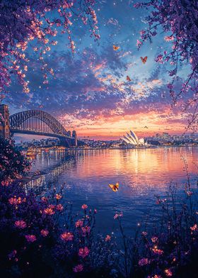 Sydney Sunset with Butterflies