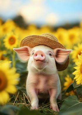 Piglet in Sunflower Field