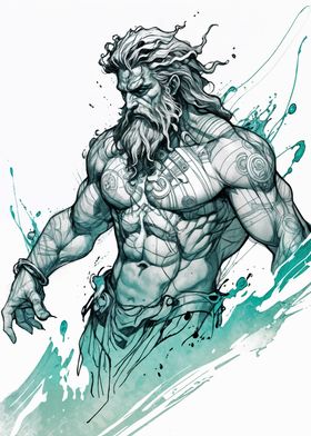 Muscular Poseidon Illustration