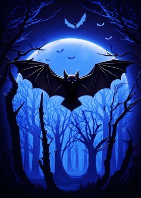 Bat in Moonlight Forest