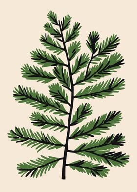 Green Pine Branch Illustration