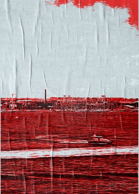 Red Cityscape Poster Porto di Bari