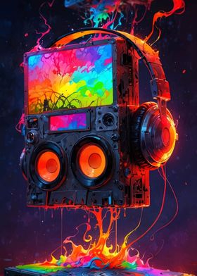 Boombox with Headphones