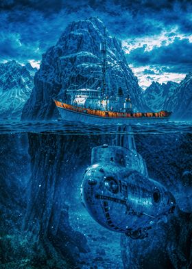 Submarine Under Iceberg