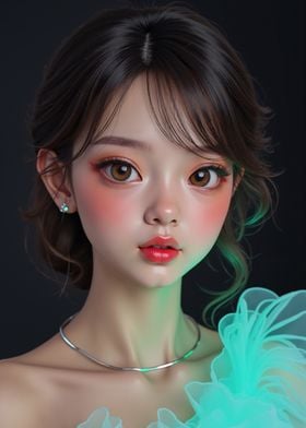 Stunning Digital Portrait of Ethereal Beauty with Big Expressive Eyes and Soft Glow – Perfect for Fantasy Art Lovers and Wall Decor