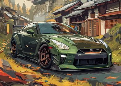 Green Nissan GT-R