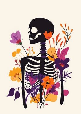 Floral Skeleton Art | Embrace Life and Beauty Beyond with Botanical Touch | Skeleton with Flowers