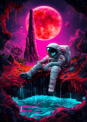 Astronaut Under Red Moon