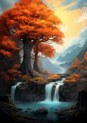 Autumn Waterfall Landscape