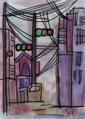 Cityscape with Traffic Lights