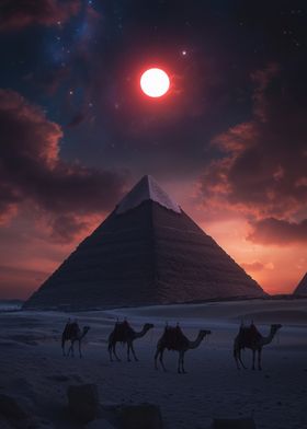 Pyramids Under Red Moon