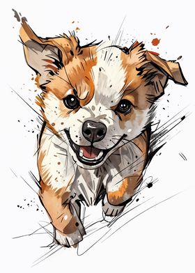 Angry Puppy Watercolor Art