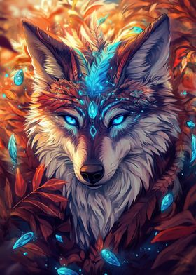 Mystical Wolf with Feathers