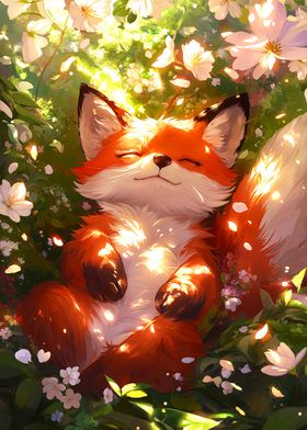 Sleeping Fox in Flowers