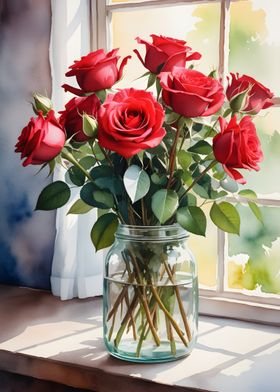 Red Roses in a Jar