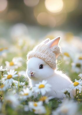 Cute Bunny in a Knit Hat