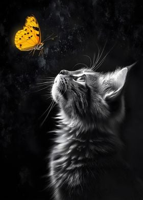 Cat Gazing at Butterfly