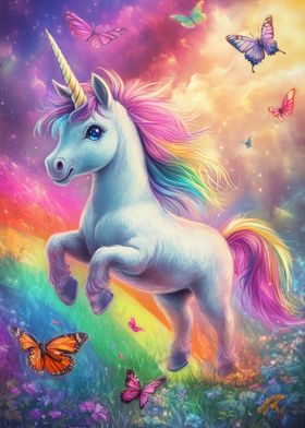 Rainbow Unicorn with Butterflies