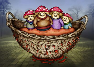 Mushroom People in a Basket