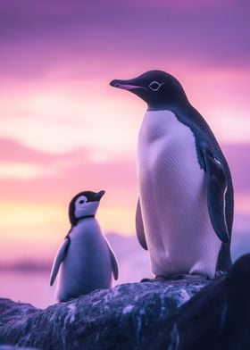 Penguin Family Sunset