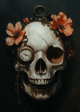 Skull with Flowers and Pocket Watch