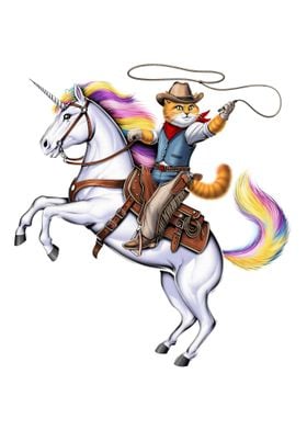 Cat Cowboy Riding Rodeo Unicorn