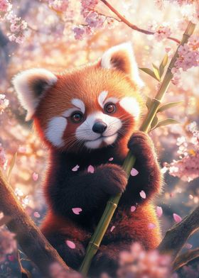 Red Panda in Cherry Blossoms