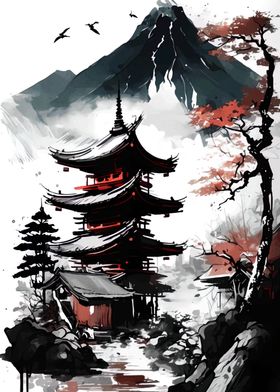 Japanese Pagoda Landscape