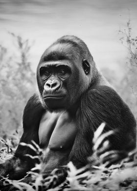 Gorilla Portrait in Black and White