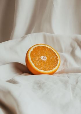 Orange Slice on White Fabric