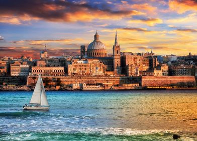 Valletta Sunset with Sailboat