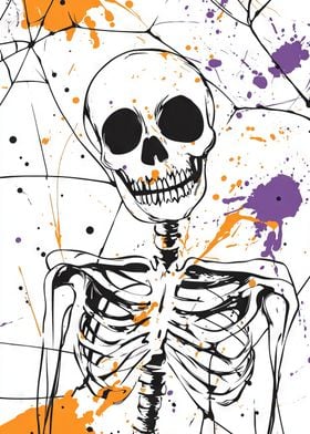 Bold &amp; Vibrant Skeleton Art - Pop of Color for Edgy Decor | Skeleton with Splashes