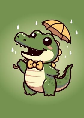 Cute Alligator with Umbrella