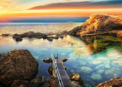 Sunset Sea Cave in Malta at Ghar Lapsi