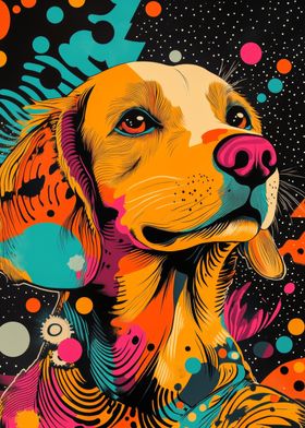 Vibrant Golden Retriever Pop Art | Bright and Cheerful Dog Print | Golden Retrieve Dog Portrait