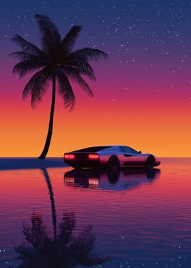 Retro Sunset Car