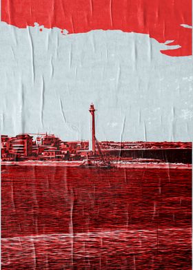 Red Cityscape Poster porto di bari