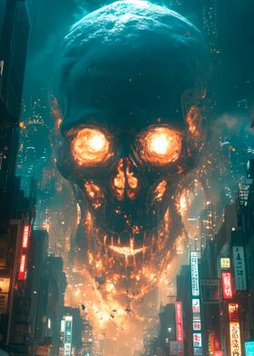 Burning Skull Cityscape