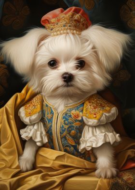 Dog in Royal Attire | Ornate Maltese with Crown | Majestic Royal Pet Portrait